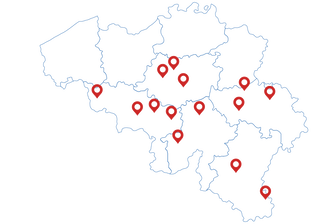 Carte de la Belgique avec la localisation des différents centres Soco