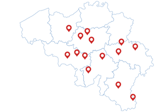 Carte de la Belgique avec la localisation des différents centres Soco