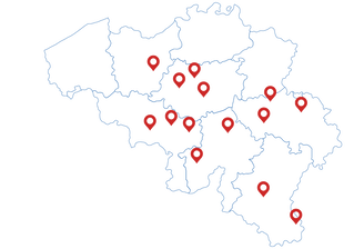 Carte de la Belgique avec la localisation des différents centres Soco