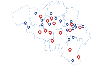 Carte de la Belgique avec la localisation des différents centres